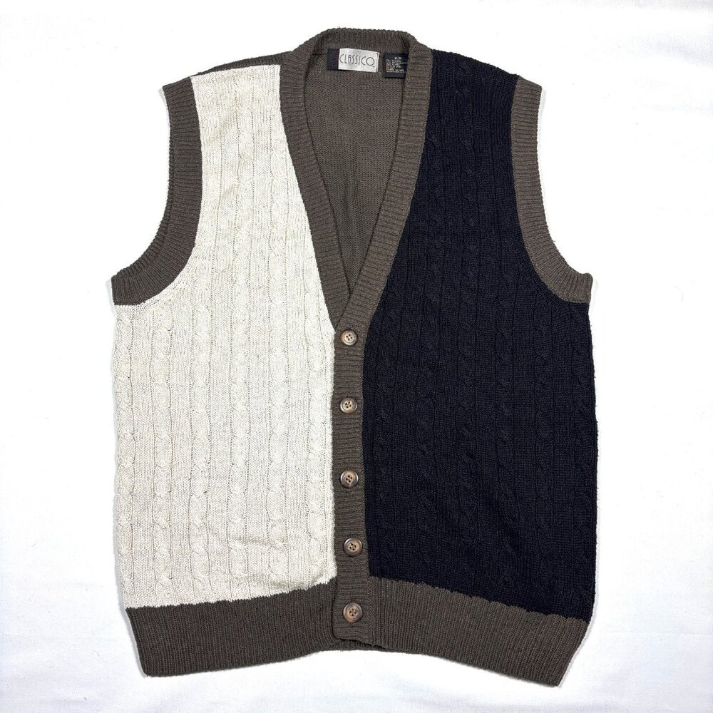VTG Villa Classico Silk Colorblock Knit Grandpa Cardigan Sweater Vest Mens Med